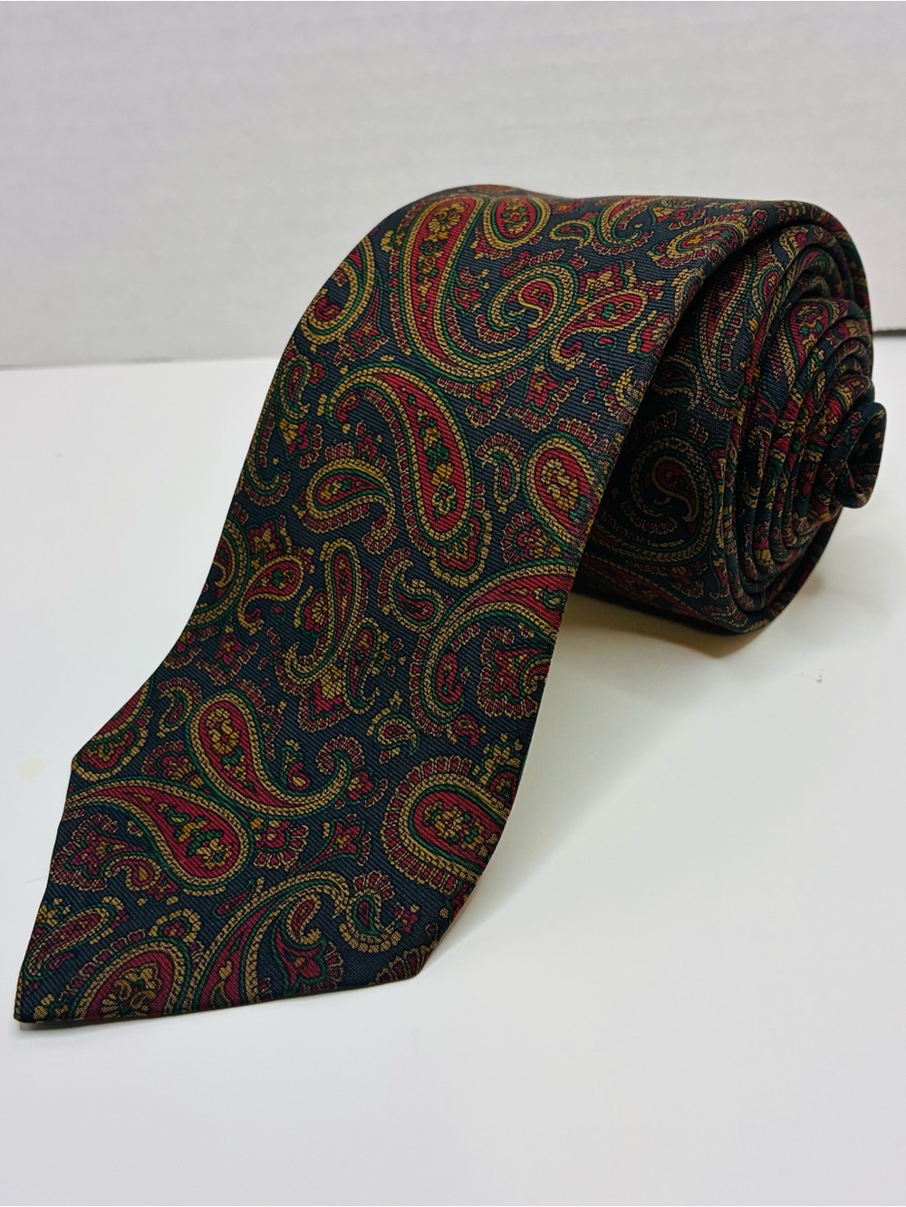 VTG Polo Ralph Lauren Silk Paisley Tie Burgundy Green Classic Ivy Trad 56”x3”